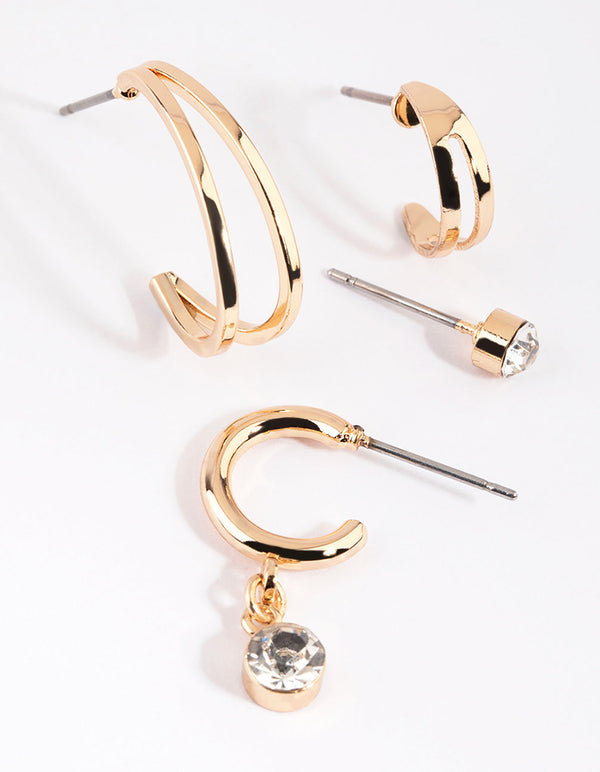 Gold Diamante Hoop Earring Stack Pack