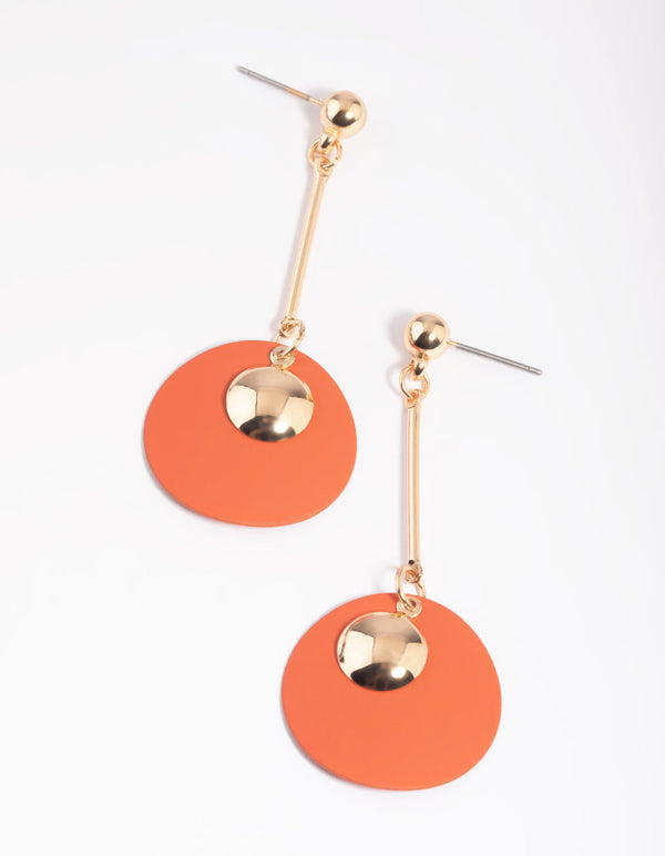 Orange Double Disc Drop Earrings