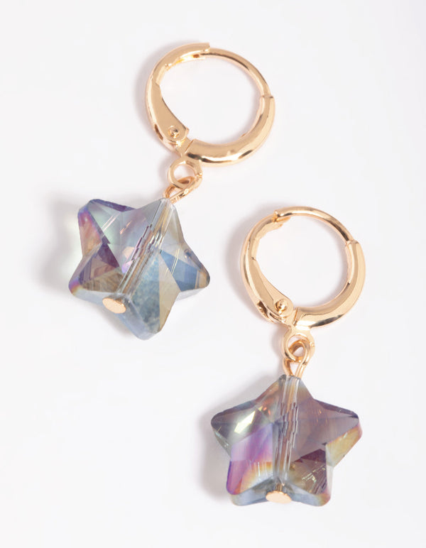 Blue Star Huggie Hoop Earrings