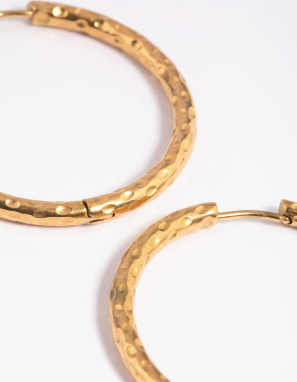 Gold Plated Surgical Steel Textured Large Huggie Hoop Earrings
