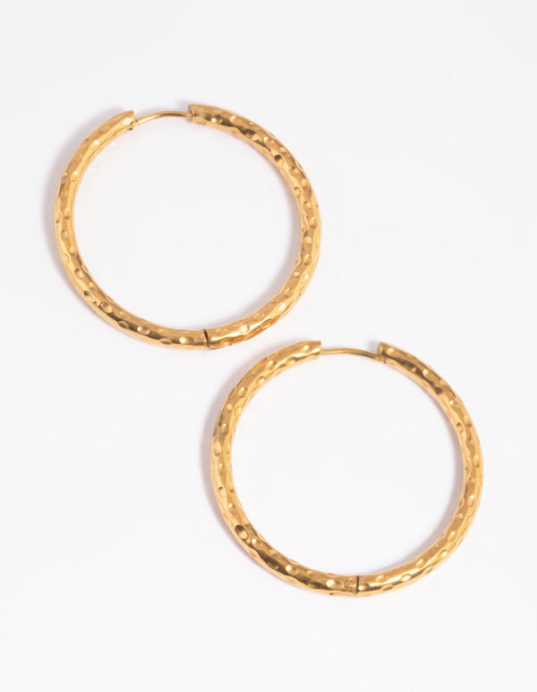 Gold Plated Surgical Steel Textured Large Huggie Hoop Earrings