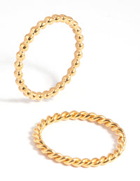 Vergulde ringenset van chirurgisch staal met gemengde textuur - link has visual effect only