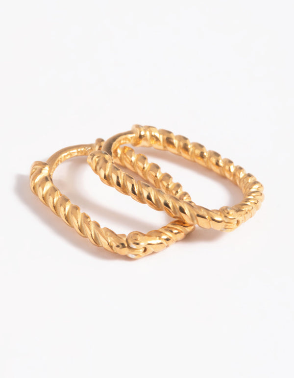 Gold Plated Sterling Silver Twisted Huggie Hoop Earrings
