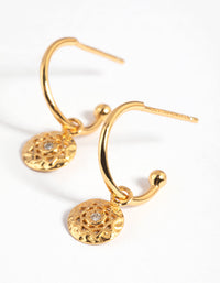 Gold Plated Sterling Silver Celestial Disc Huggie Hoop Earrings - link has visual effect only