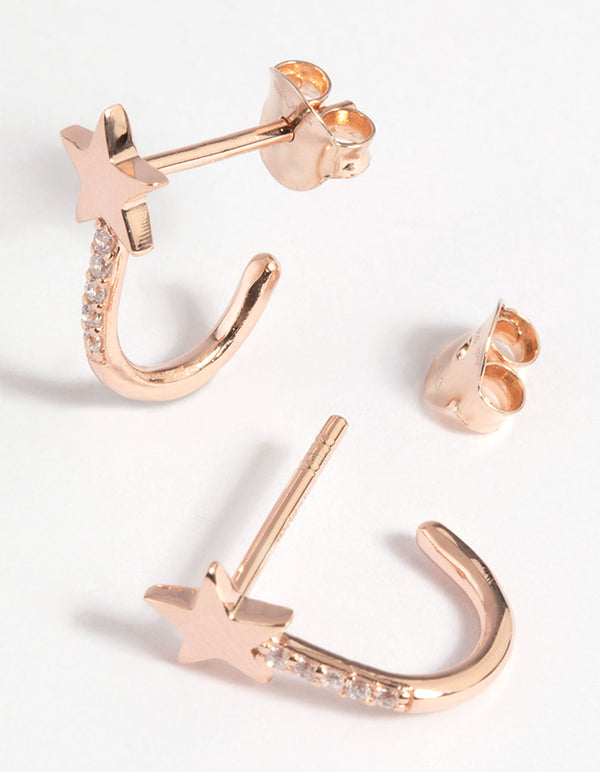 Rose Gold Plated Sterling Silver Star Huggie Hoop Earrings