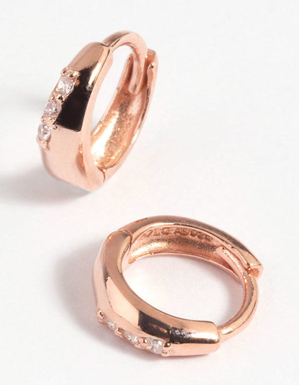Rose Gold Plated Sterling Silver Cubic Zirconia Huggie Hoop Earrings