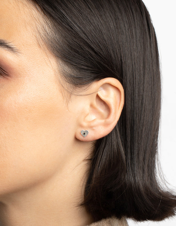 Sterling Silver Fan Heart Stud Earrings