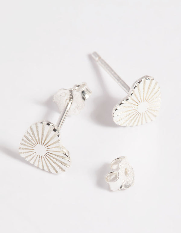 Sterling Silver Fan Heart Stud Earrings