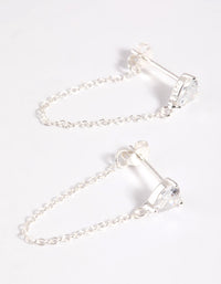 Sterling Silver Cubic Zirconia Heart Chain Stud Earrings - link has visual effect only