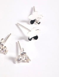 Sterling Silver Cubic Zirconia Floral Stud Earring Pack - link has visual effect only