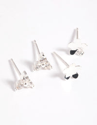 Sterling Silver Cubic Zirconia Floral Stud Earring Pack - link has visual effect only