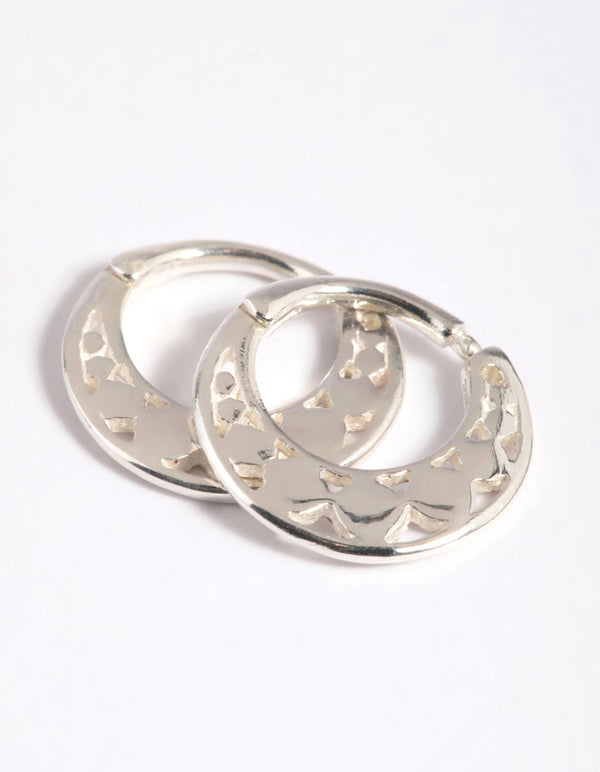 Sterling Silver Circle Fan Huggie Hoop Earrings