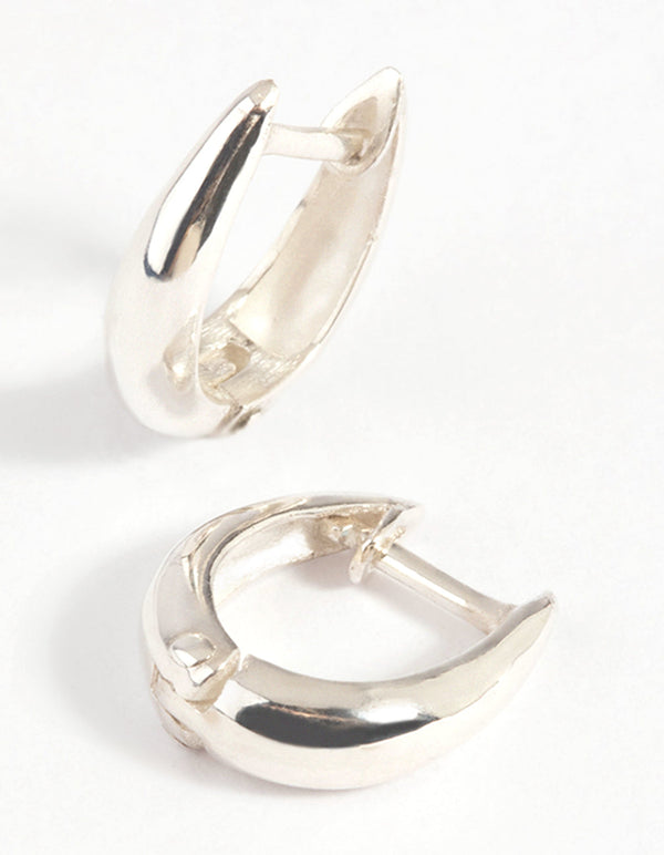 Sterling Silver Oval Hinge Huggie Hoop Earrings