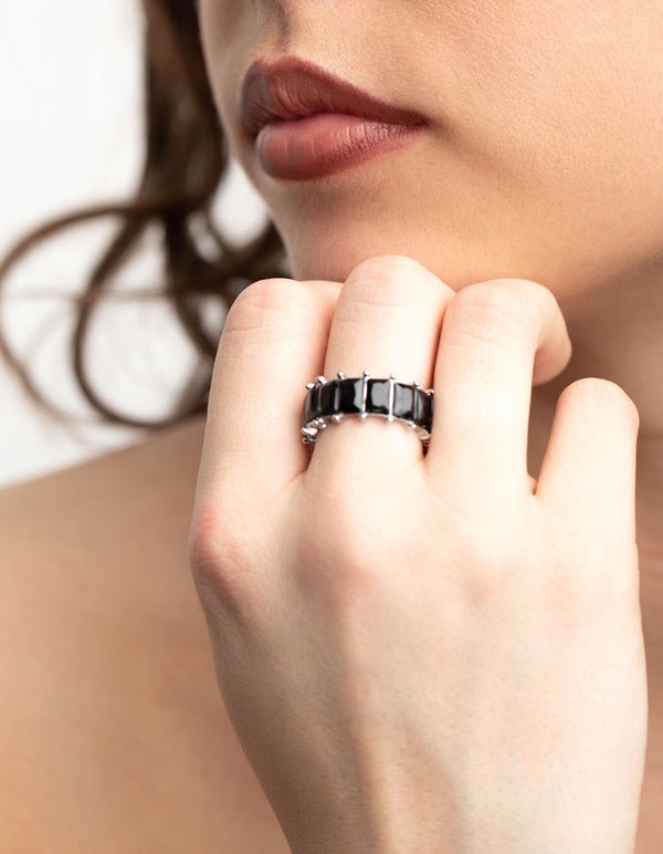 Rhodium Baguette Ring