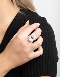 Rhodium Emerald Cut Halo Ring - link has visual effect only