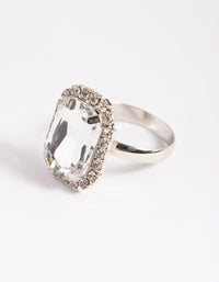 Rhodium Emerald Cut Halo Ring - link has visual effect only