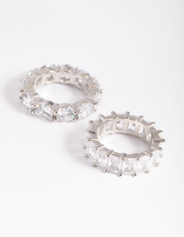 Rhodium Cubic Zirconia Baguette Ring Stack Pack