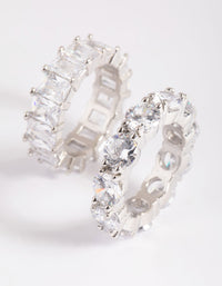 Rhodium Cubic Zirconia Baguette Ring Stack Pack - link has visual effect only