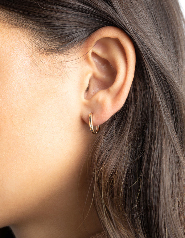 Gold Diamante Rectangular Huggie Hoop Earrings