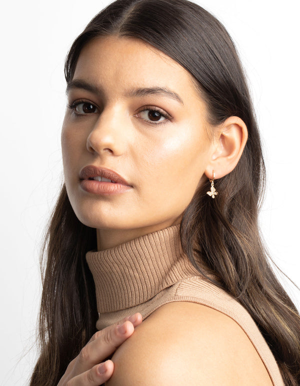 Gold Diamante Butterfly Huggie Hoop Earrings