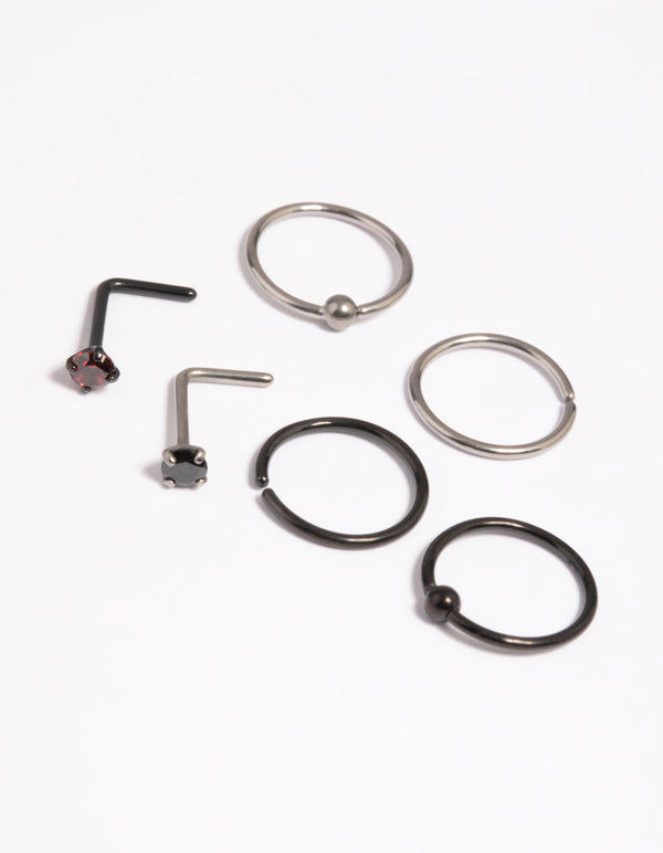 Matte Black and Red Titanium Nose Studs