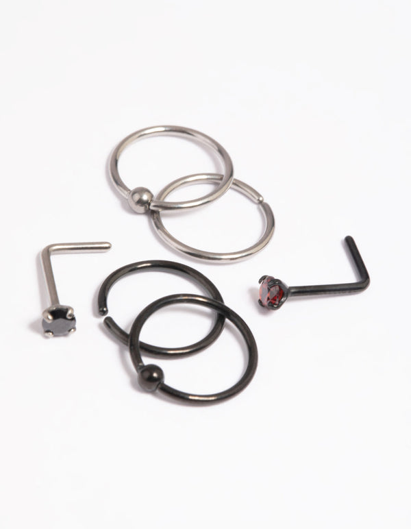 Matte Black and Red Titanium Nose Studs