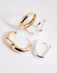 Mixed Metal Rectangular Hoop Earring Set - link has visual effect only