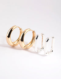 Mixed Metal Rectangular Hoop Earring Set - link has visual effect only