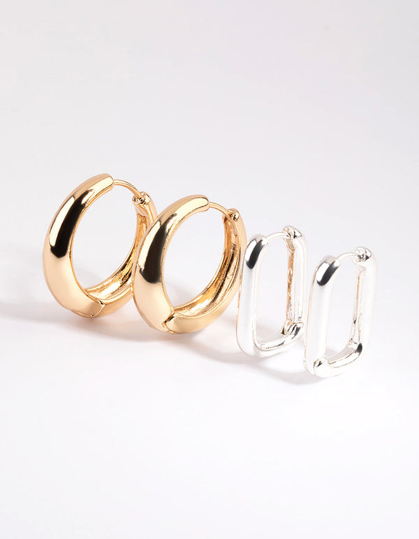 Mixed Metal Rectangular Hoop Earring Set
