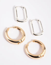 Mixed Metal Rectangular Hoop Earring Set - link has visual effect only