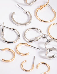 Mixed Metal Diamante Sleeper Hoop Earring Pack - link has visual effect only