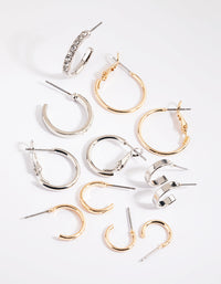 Mixed Metal Diamante Sleeper Hoop Earring Pack - link has visual effect only