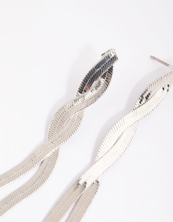 Rhodium Twisted Chain Drop Earrings