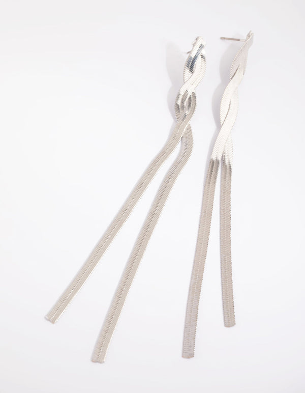 Rhodium Twisted Chain Drop Earrings