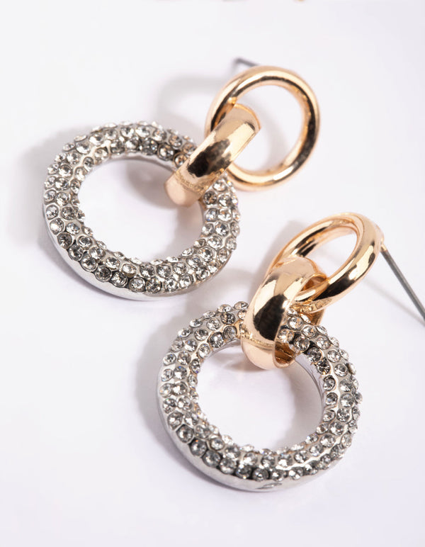Mixed Metal Diamante Chain Drop Earrings