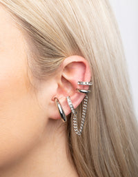 Mixed Metal Diamante Chain Earring Stack Pack - link has visual effect only
