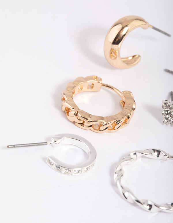Mixed Metal Woven Chain Earring Stack Pack