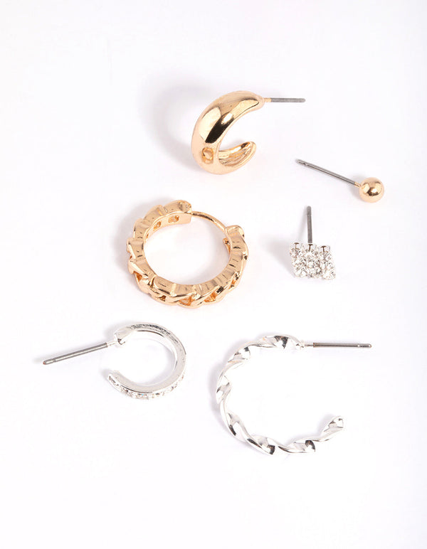 Mixed Metal Woven Chain Earring Stack Pack