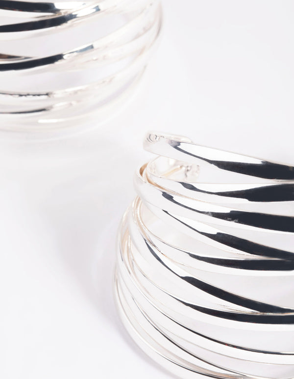 Silver Cross Over Double Cuff Bracelet