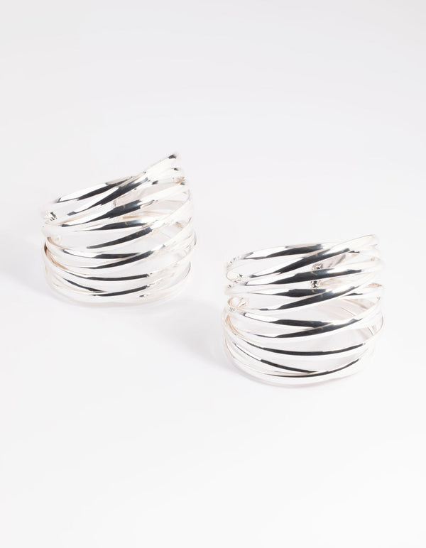 Silver Cross Over Double Cuff Bracelet