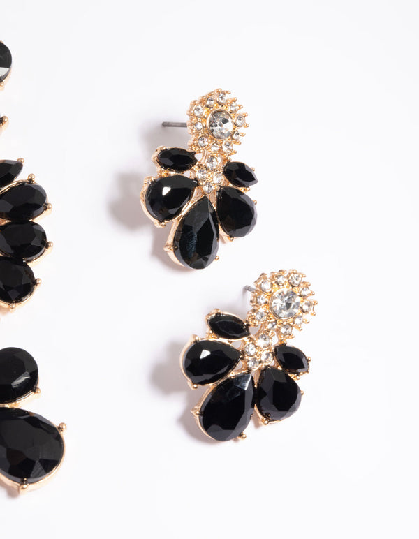Black Mixed Stone Necklace and Earrings Set