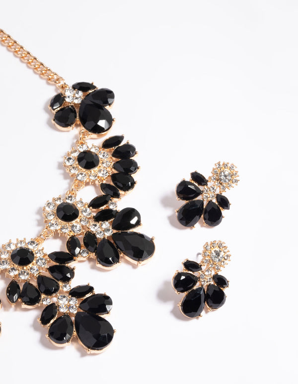 Black Mixed Stone Necklace and Earrings Set