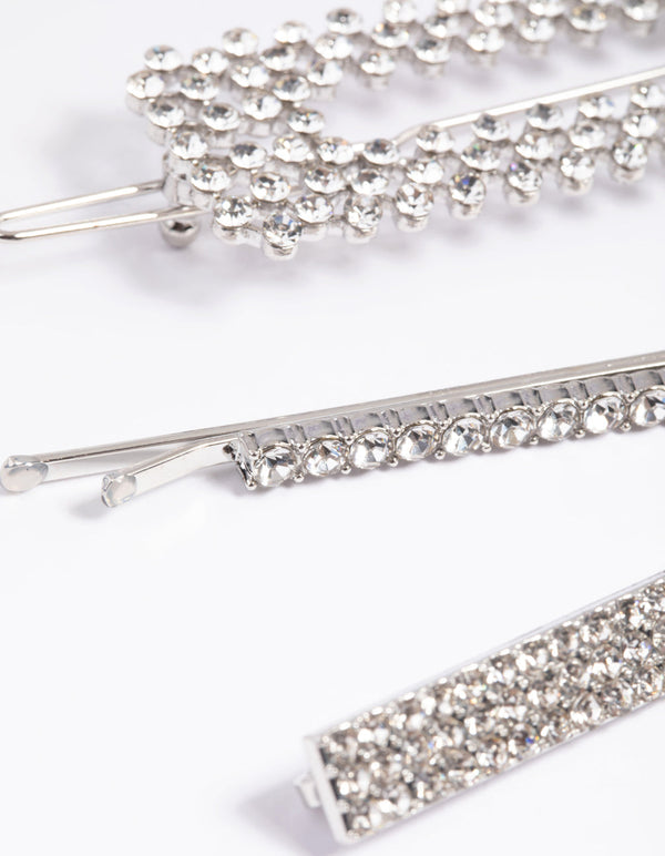 Silver Diamante Mixed Clips