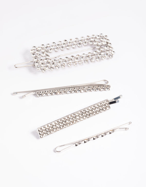 Silver Diamante Mixed Clips