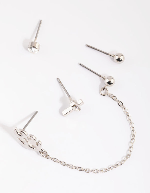 Rhodium Flame Chain Earring Stack Pack