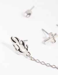 Rhodium Flame Chain Earring Stack Pack - link has visual effect only