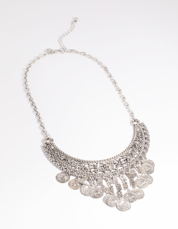 Antique Silver Coin Drop Necklace