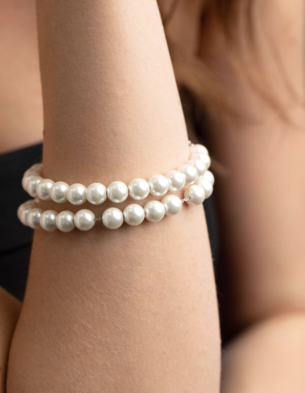 Rhodium Pearl Layered Bracelet