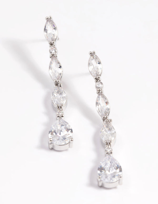 Rhodium Diamond Simulant Oval Drop Earrings
