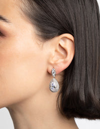 Rhodium Diamond Simulant Oval Halo Drop Earrings - link has visual effect only